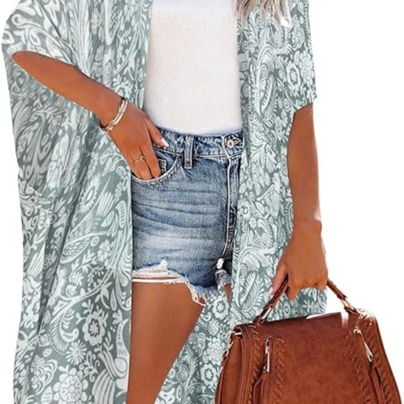 Moss Rose Other - NWT * MOSS ROSE Women's Beach Cover-up BOHEMIAN KIMONO *Green Paisley*  one size